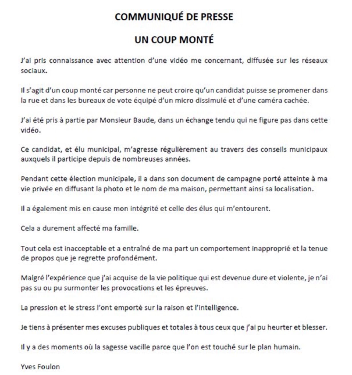 Communiqué d'Yves Foulon après la vidéo scandale : les contre-vérités passées au crible