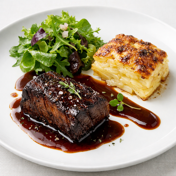 Paleron confit snacké, gratin dauphinois fondant et jus corsé : le grand classique bistrot en version chic